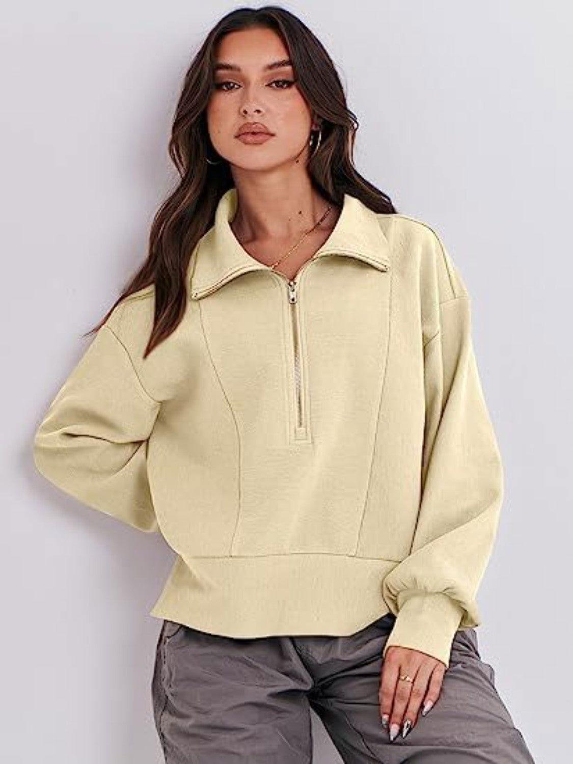 Half Zip Up Collared Sweatshirts - Clothes For Her Online Store