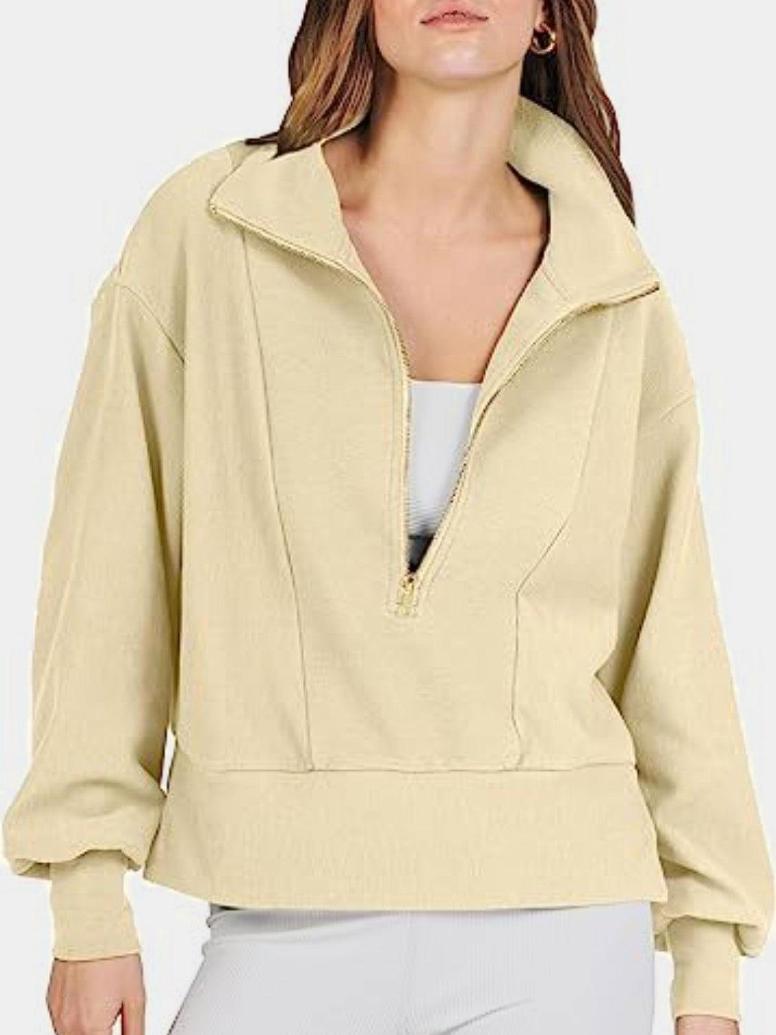 Half Zip Up Collared Sweatshirts - Clothes For Her Online Store
