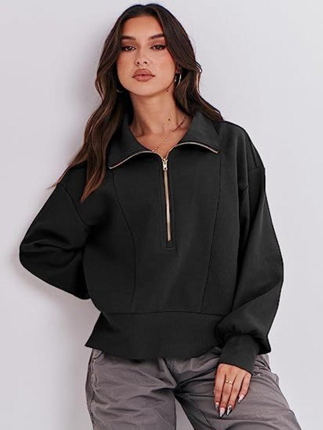Half Zip Up Collared Sweatshirts - Clothes For Her Online Store