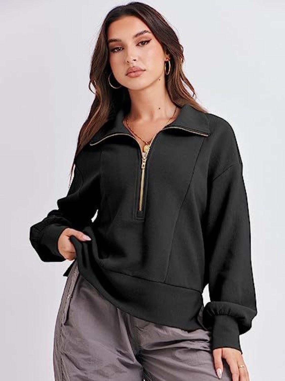 Half Zip Up Collared Sweatshirts - Clothes For Her Online Store