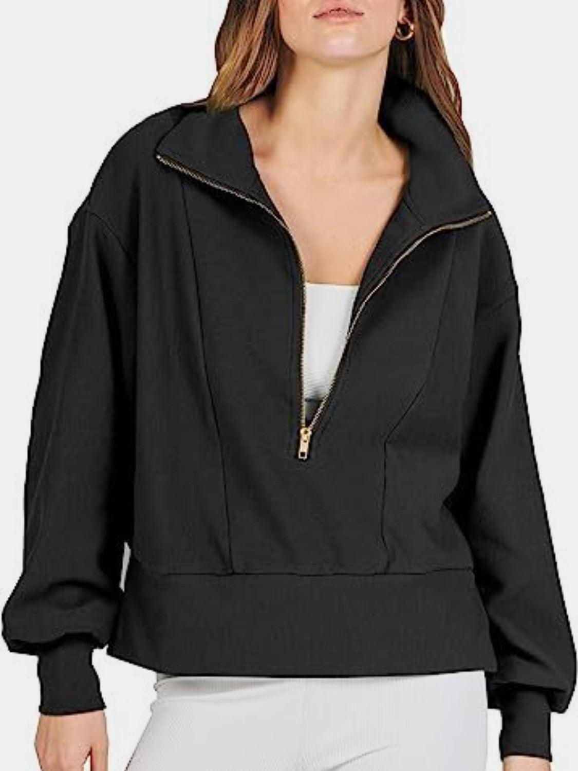 Half Zip Up Collared Sweatshirts - Clothes For Her Online Store