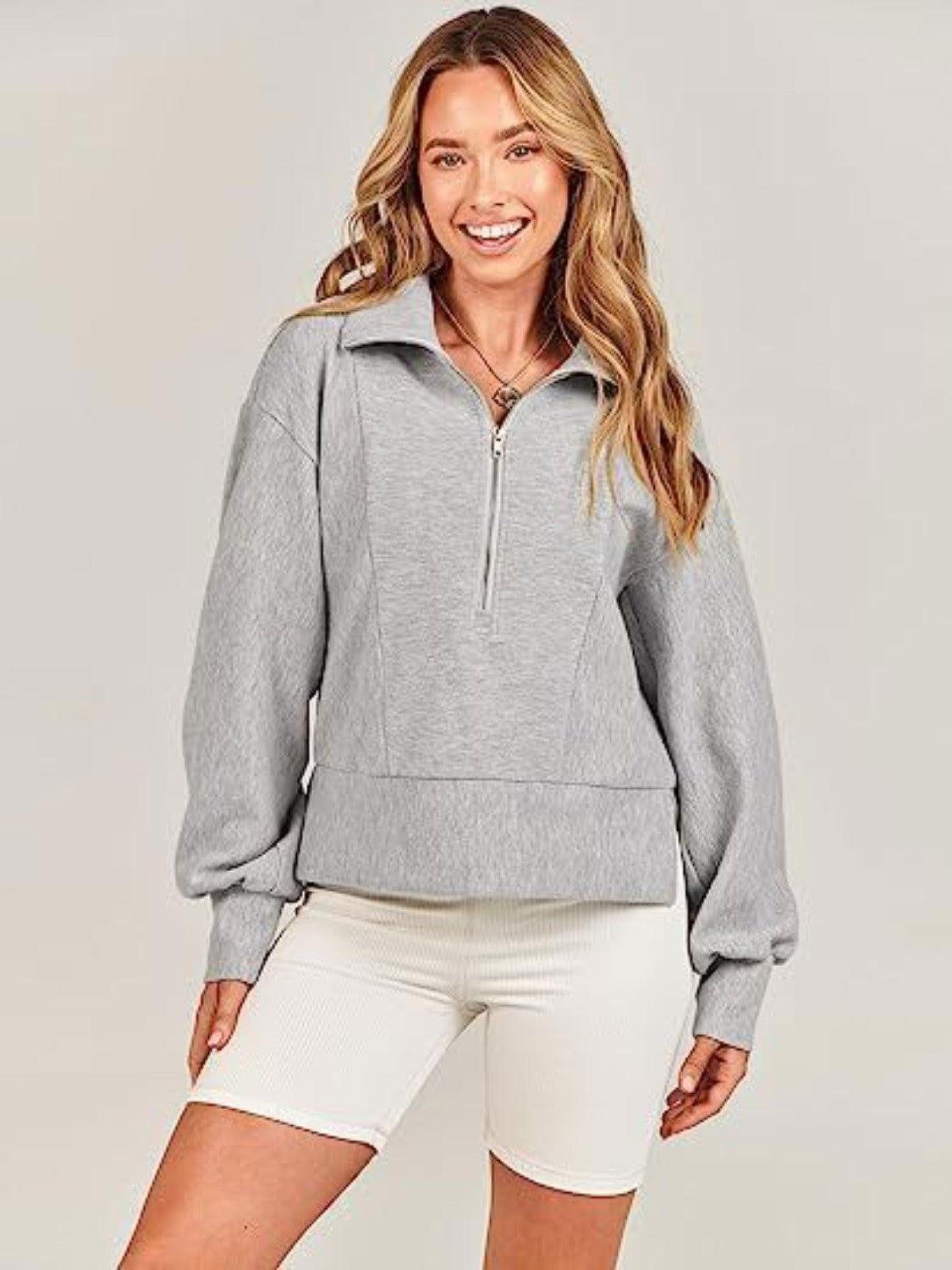 Half Zip Up Collared Sweatshirts - Clothes For Her Online Store