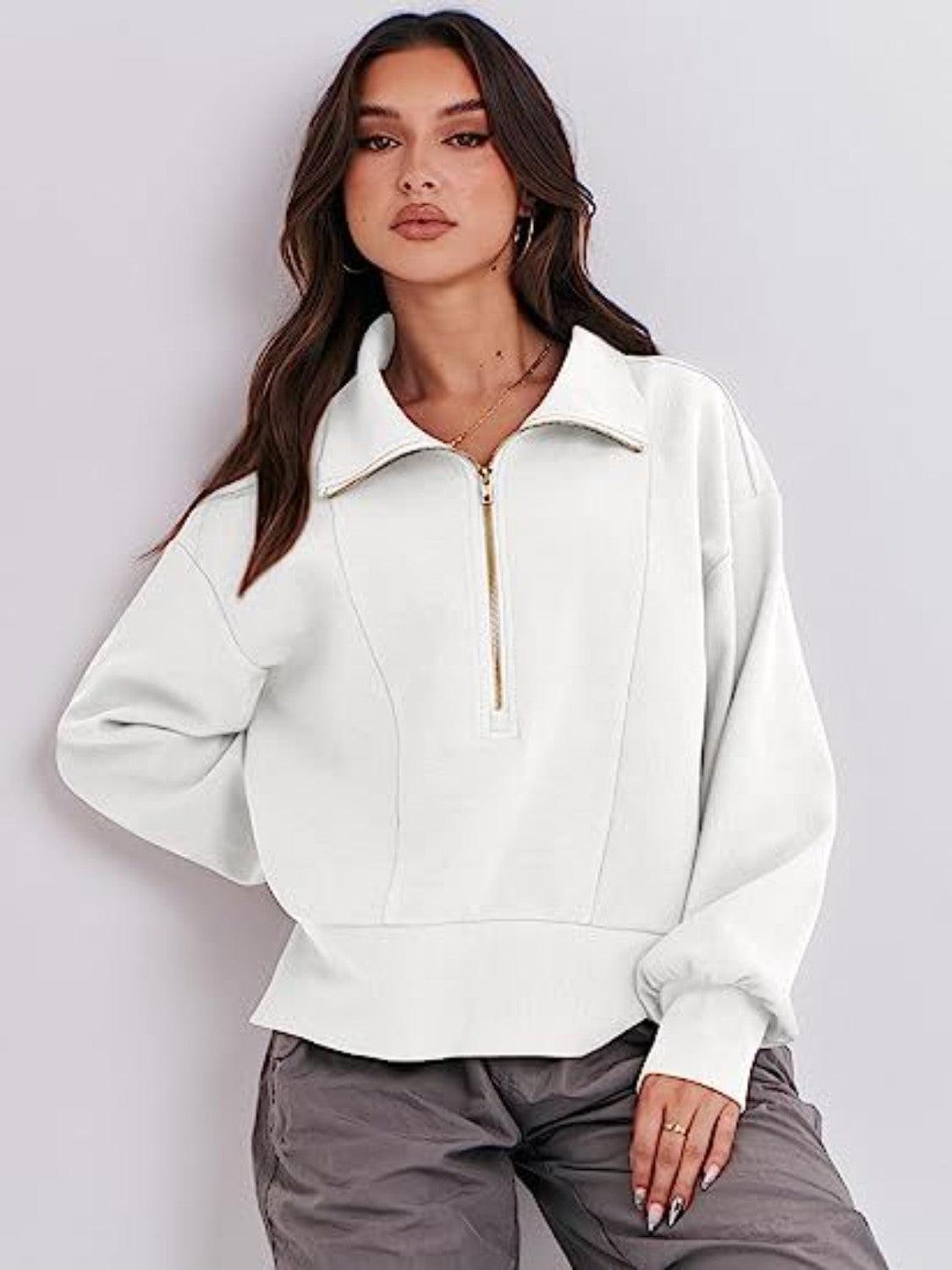 Half Zip Up Collared Sweatshirts - Clothes For Her Online Store