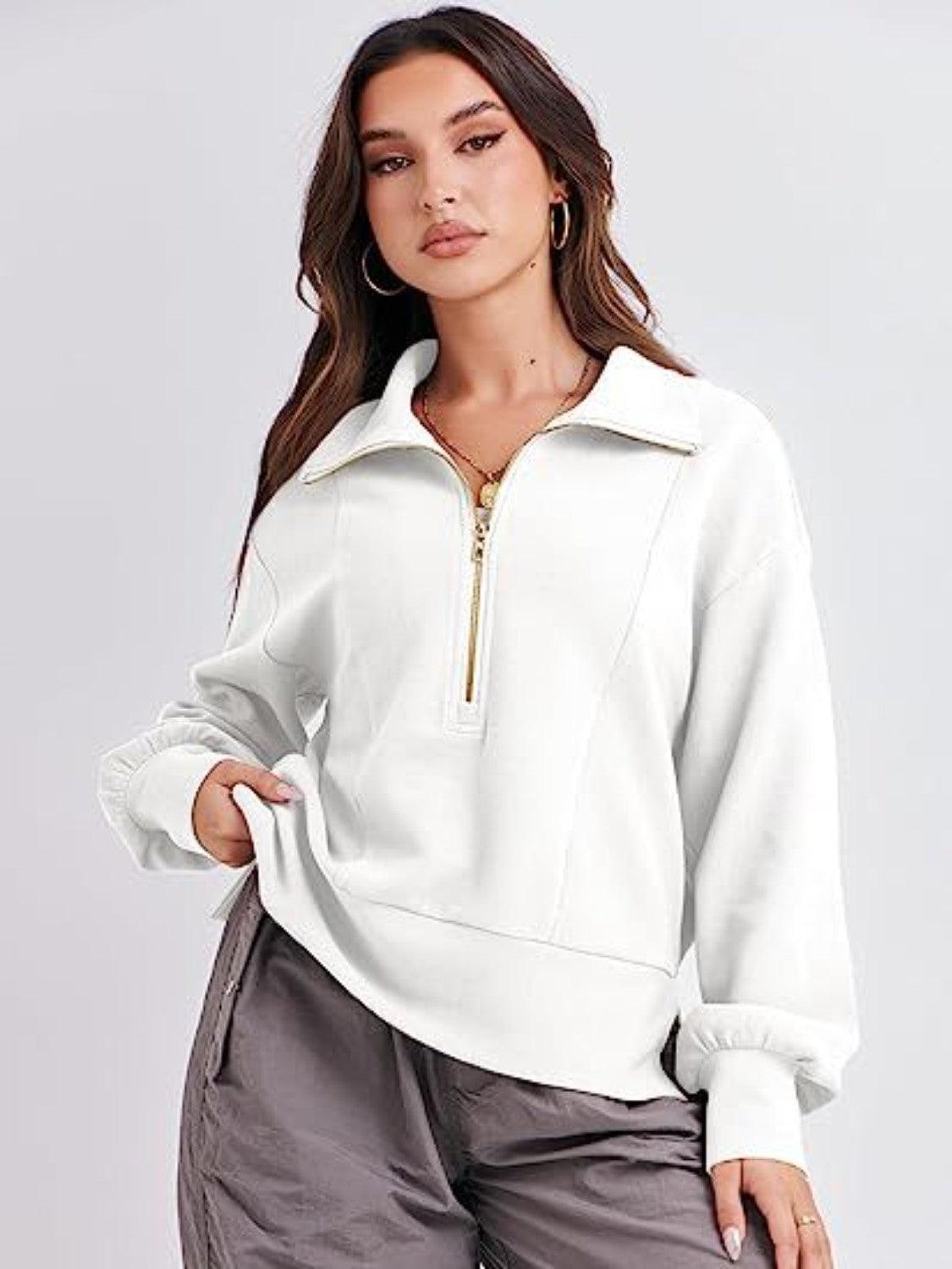 Half Zip Up Collared Sweatshirts - Clothes For Her Online Store
