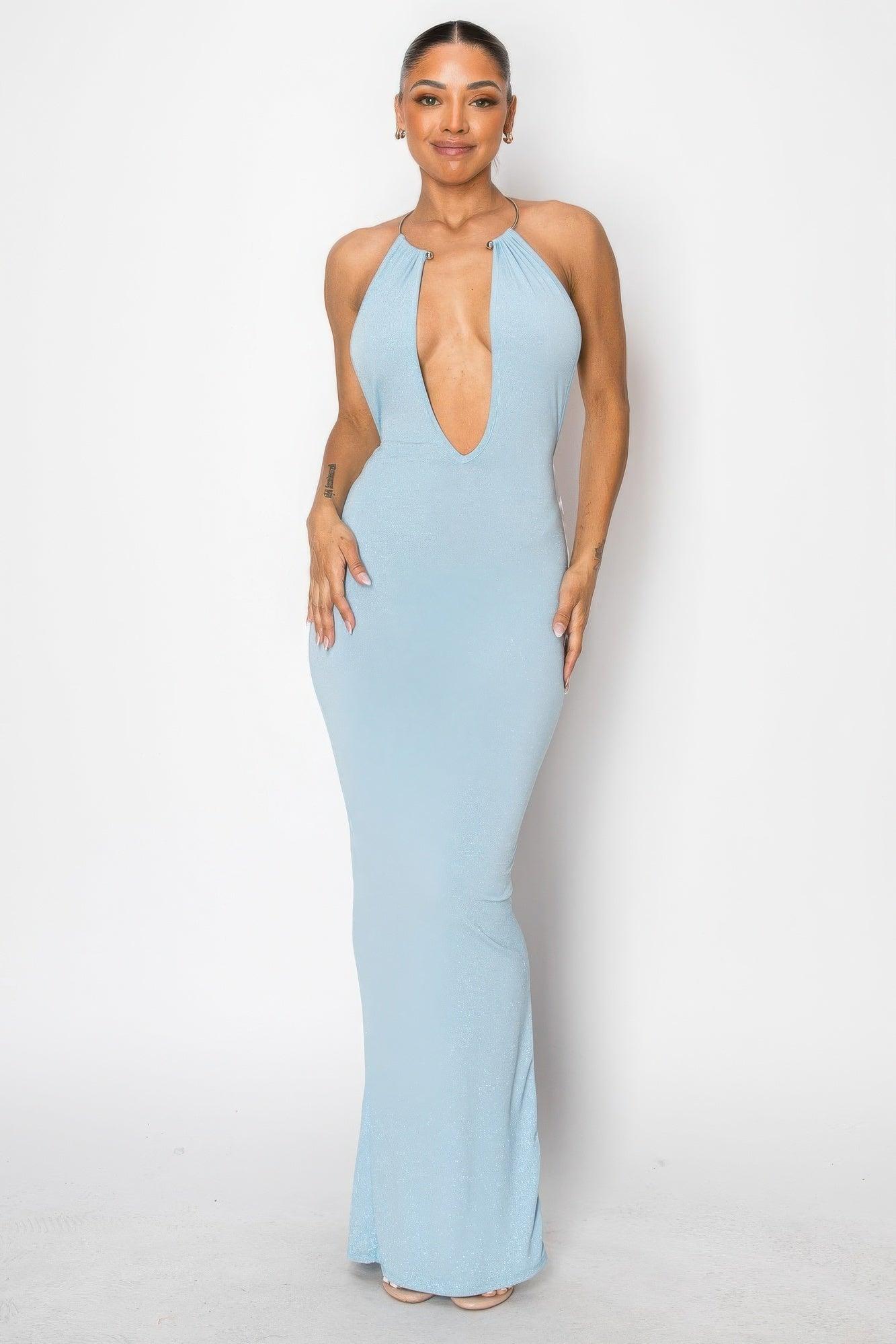 Halter Necklace Trim Long Dress - Clothes For Her Online Store