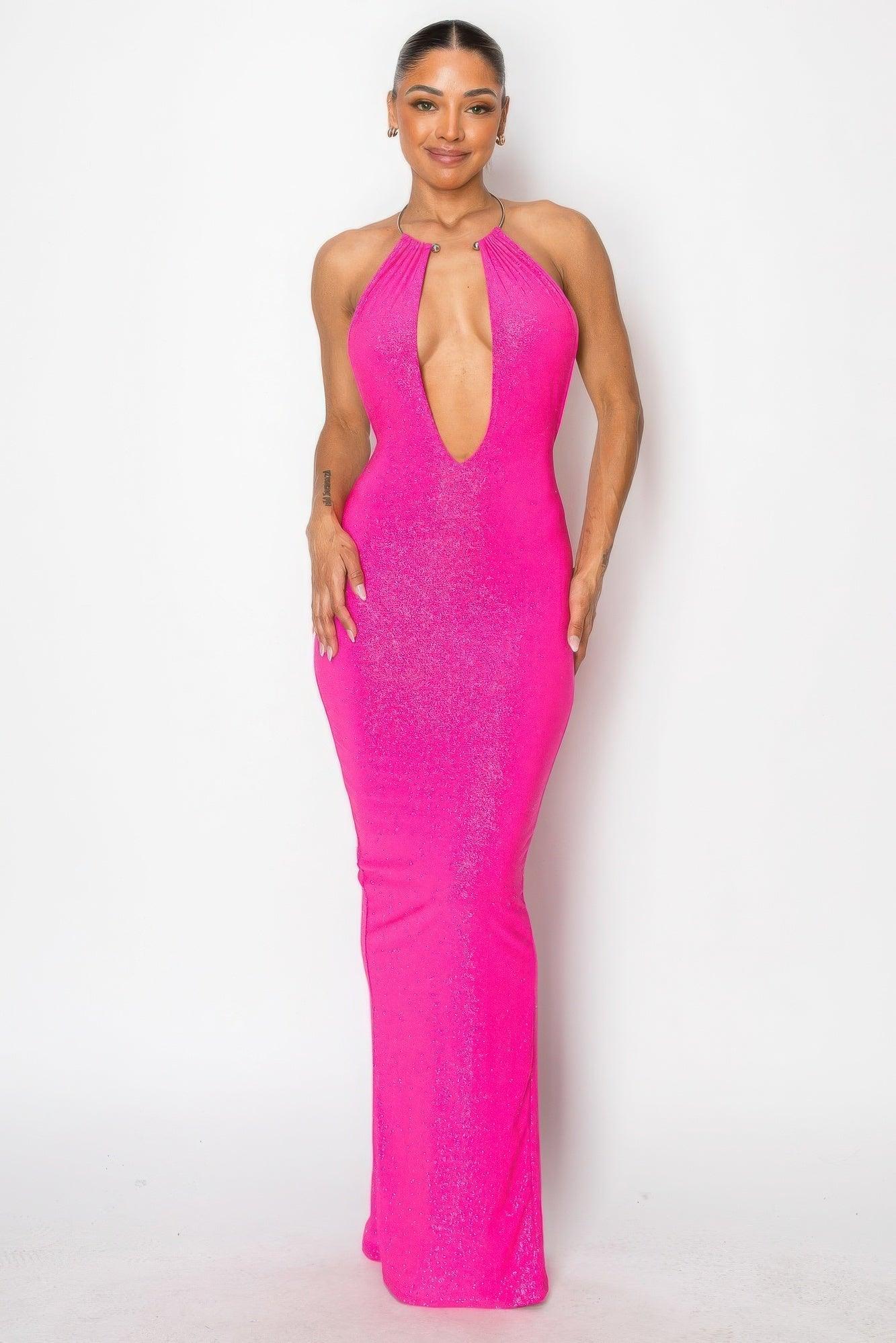 Halter Necklace Trim Long Dress - Clothes For Her Online Store