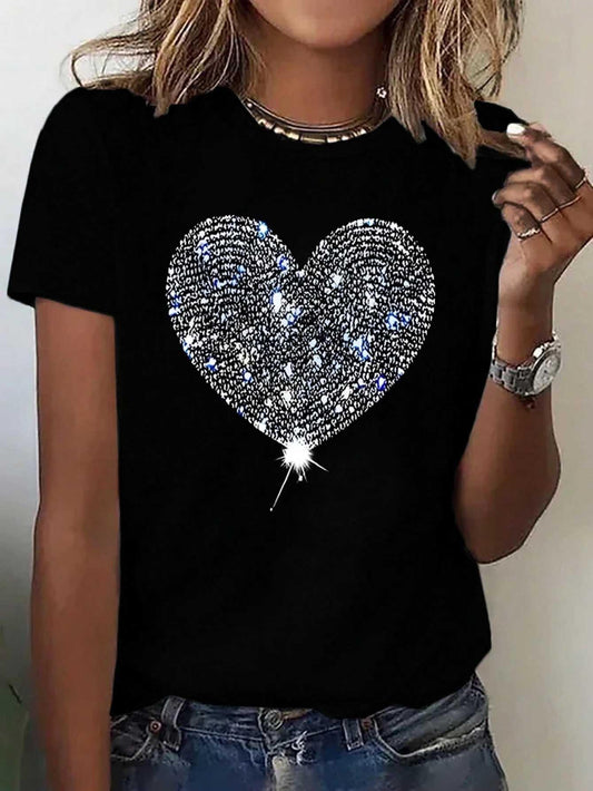 Heart Graphic Round Neck Short Sleeve T-Shirt - Clothes For Her Online Store