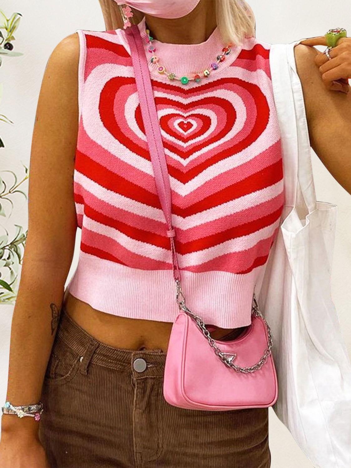Heart Mock Neck Sweater Vest
