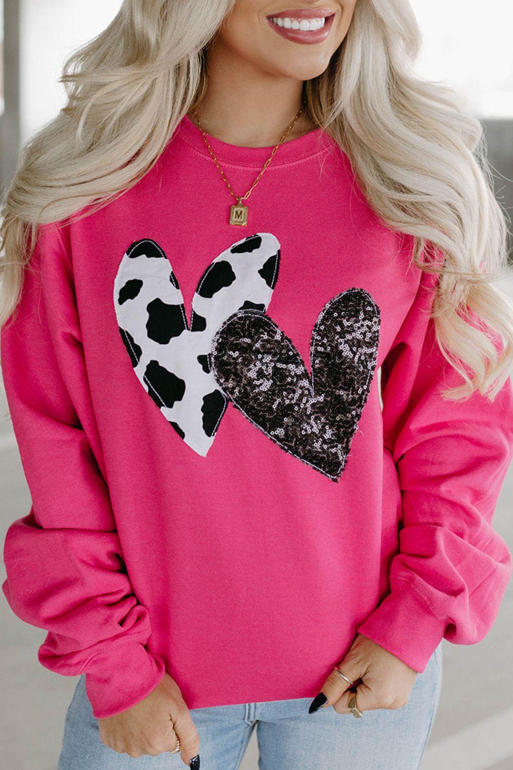 Heart Patch Long Sleeve Sweatshirt - Clothes For Her Online Store