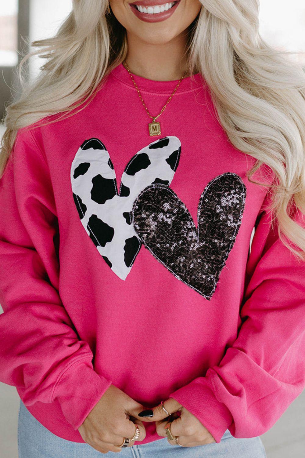 Heart Patch Long Sleeve Sweatshirt - Clothes For Her Online Store