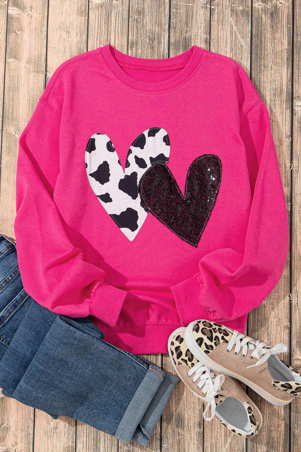 Heart Patch Long Sleeve Sweatshirt - Clothes For Her Online Store