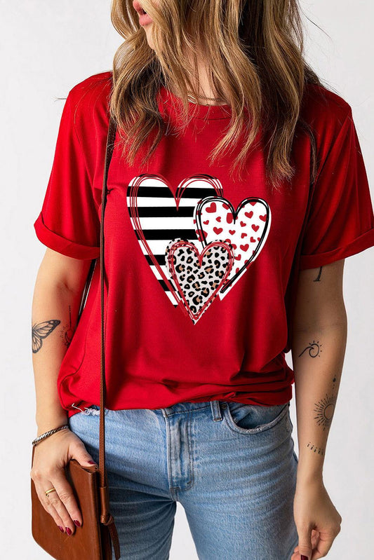 Heart Round Neck Short Sleeve T-Shirt - Clothes For Her Online Store
