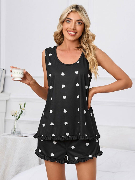 Heart Scoop Neck Tank and Shorts Lounge Set - Clothes For Her Online Store