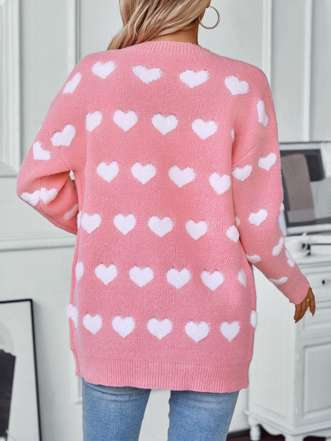 Heart V-Neck Button Up Long Sleeve Cardigan - Clothes For Her Online Store