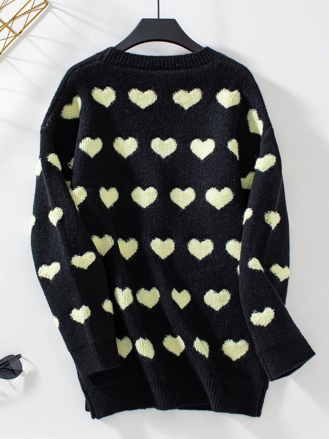 Heart V-Neck Button Up Long Sleeve Cardigan - Clothes For Her Online Store