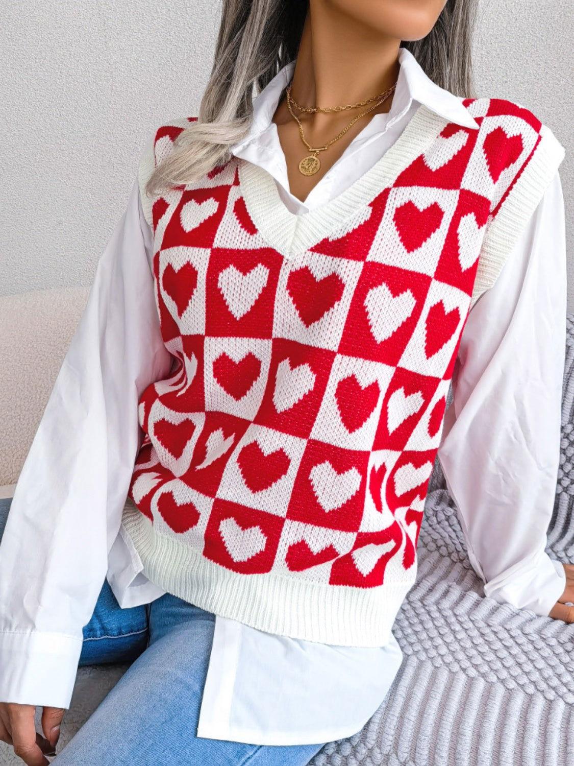 Heart V-Neck Sweater Vest - Clothes For Her Online Store