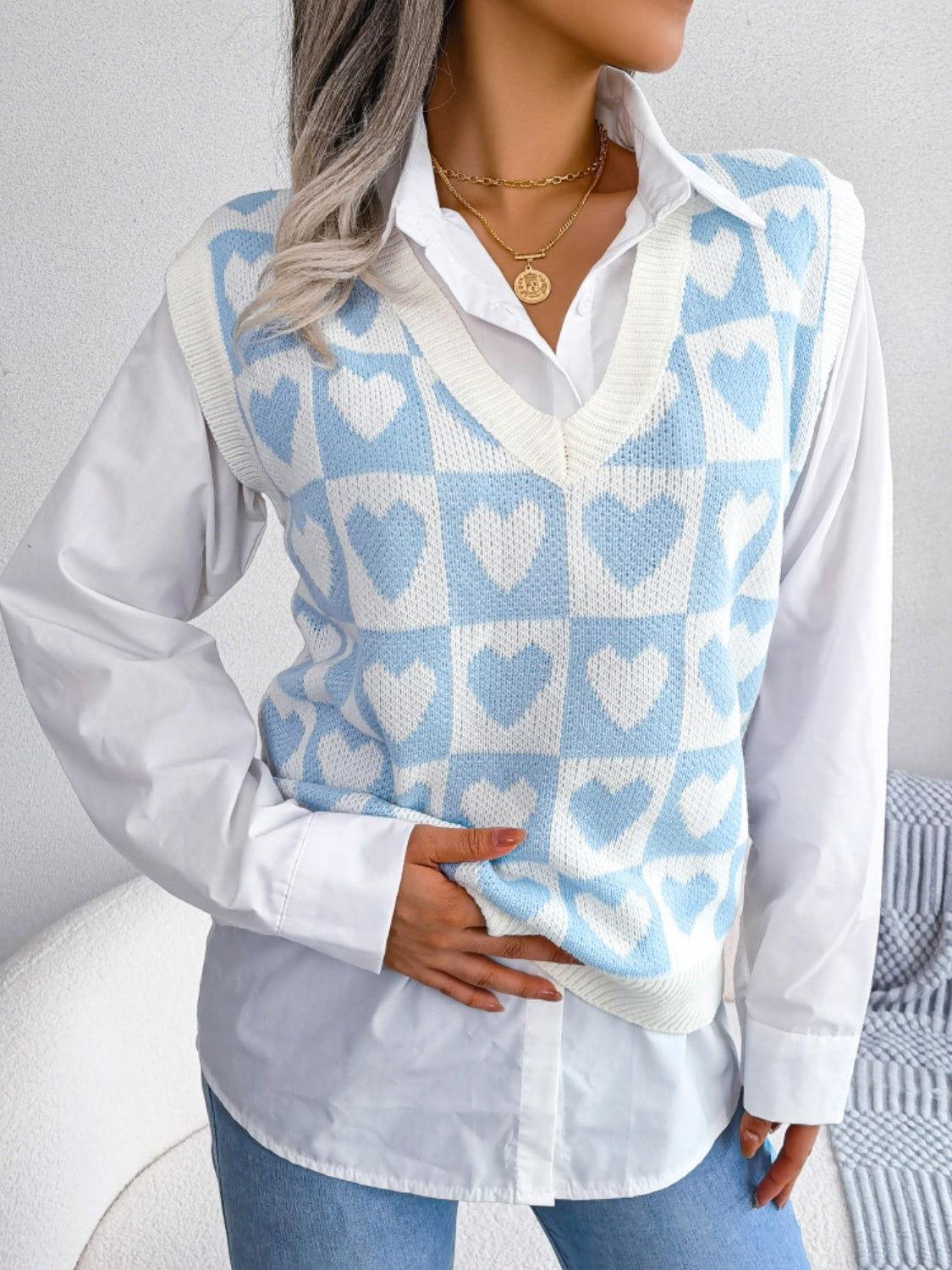 Heart V-Neck Sweater Vest - Clothes For Her Online Store