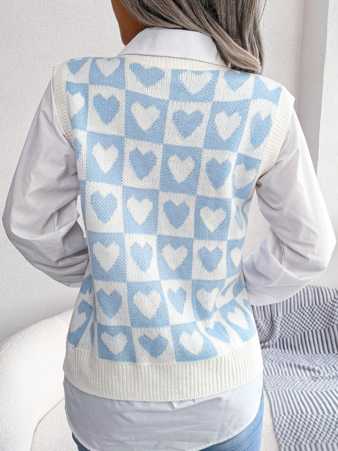 Heart V-Neck Sweater Vest - Clothes For Her Online Store