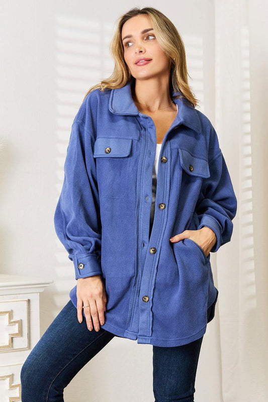 Heimish Cozy Girl Full Size Button Down Shacket - Clothes For Her Online Store