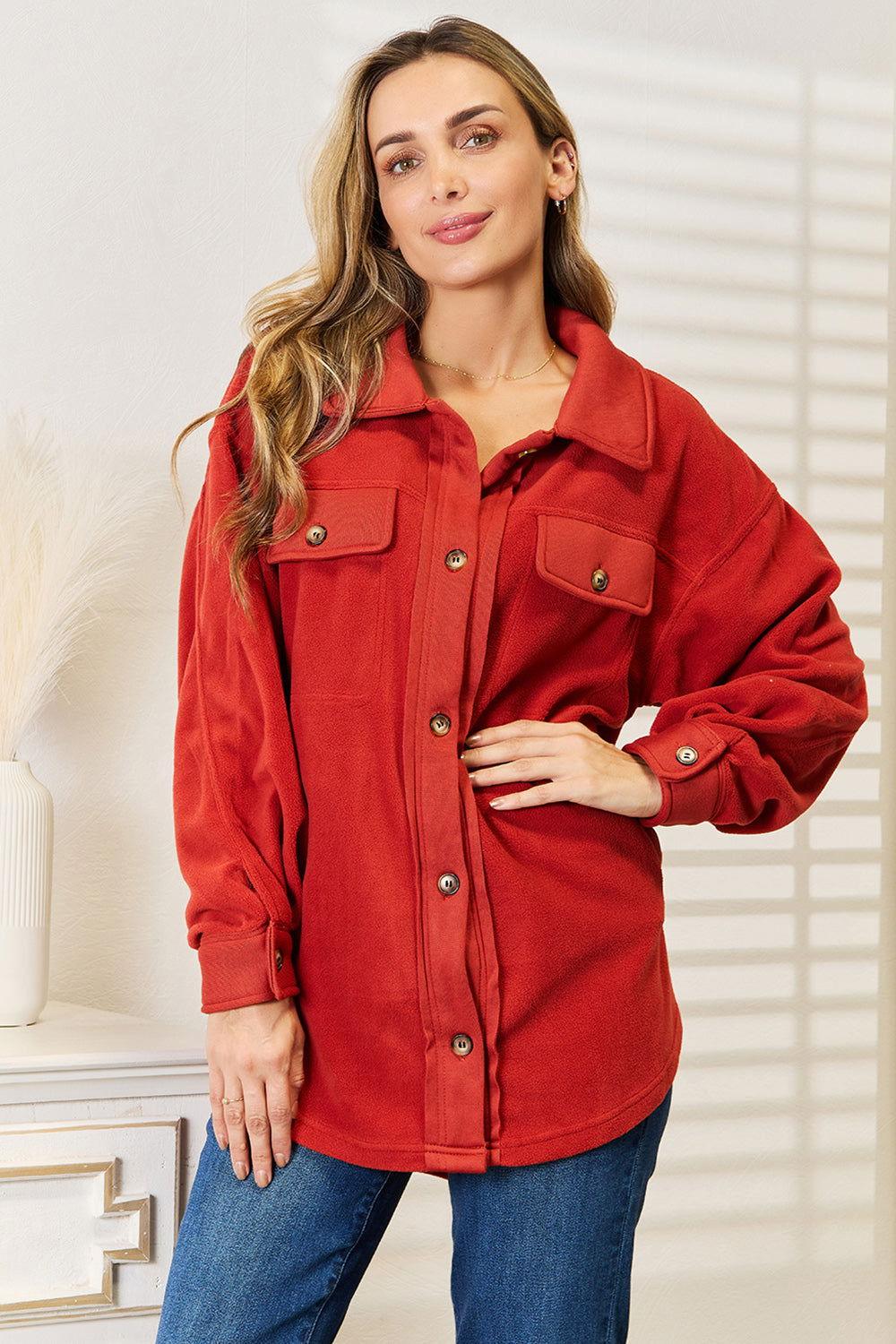 Heimish Cozy Girl Full Size Button Down Shacket - Clothes For Her Online Store