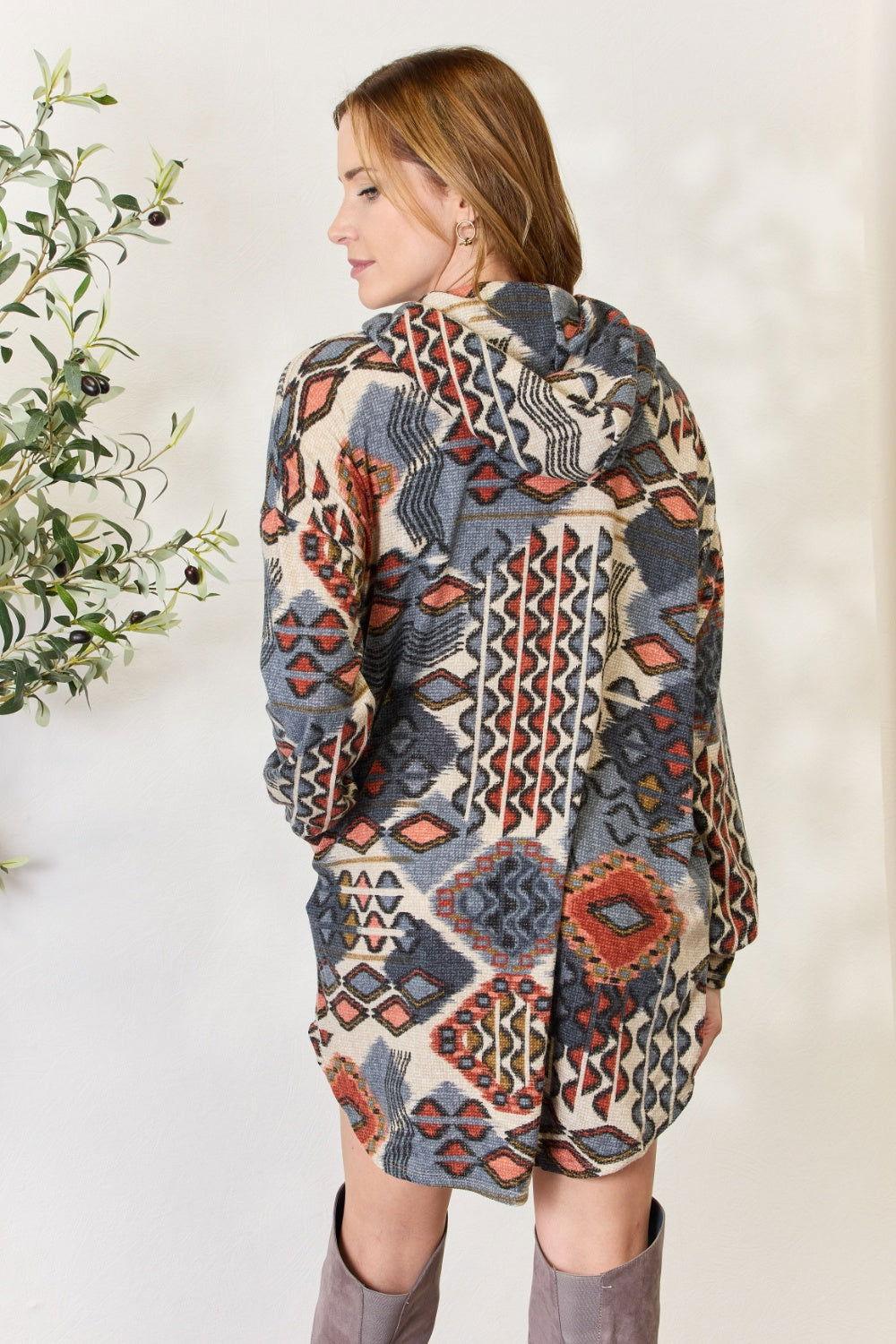 Heimish Full Size Printed Button Up Hooded Jacket - Clothes For Her Online Store