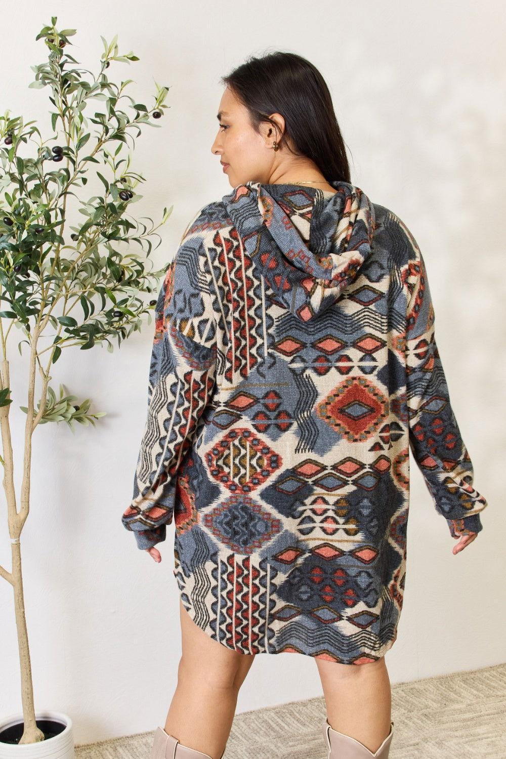 Heimish Full Size Printed Button Up Hooded Jacket - Clothes For Her Online Store