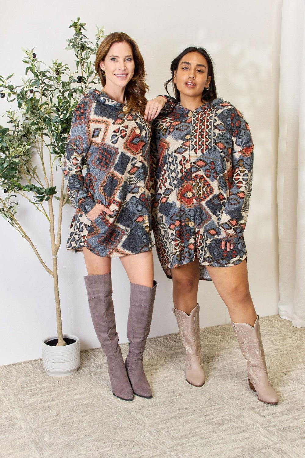 Heimish Full Size Printed Button Up Hooded Jacket - Clothes For Her Online Store