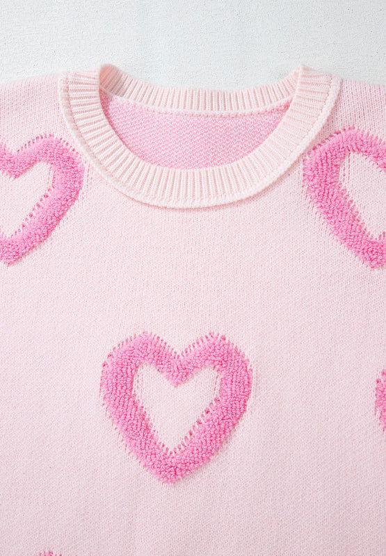 High-Low Heart Round Neck Long Sleeve Sweater - Clothes For Her Online Store