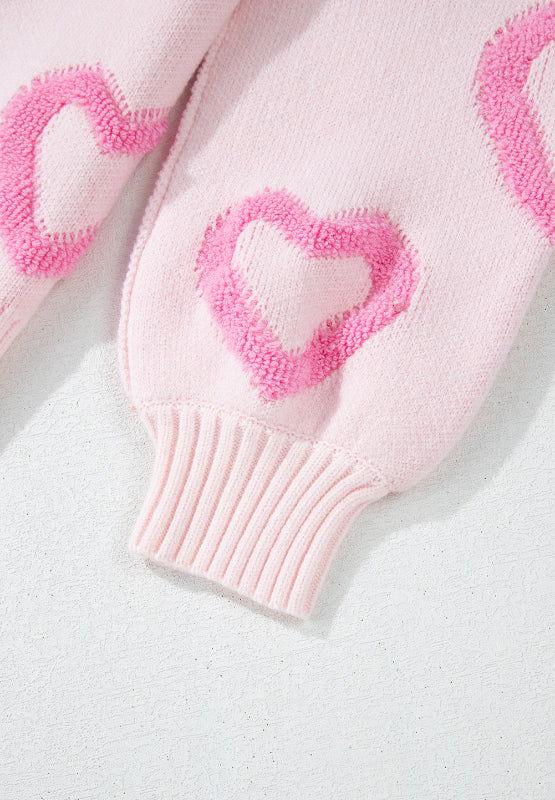 High-Low Heart Round Neck Long Sleeve Sweater - Clothes For Her Online Store