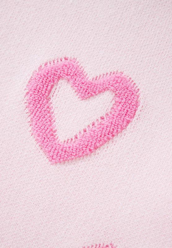 High-Low Heart Round Neck Long Sleeve Sweater - Clothes For Her Online Store