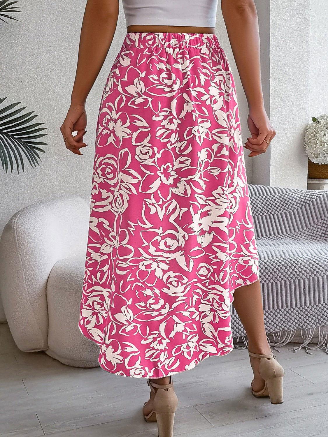 High-Low Printed High Waist Skirt - Clothes For Her Online Store