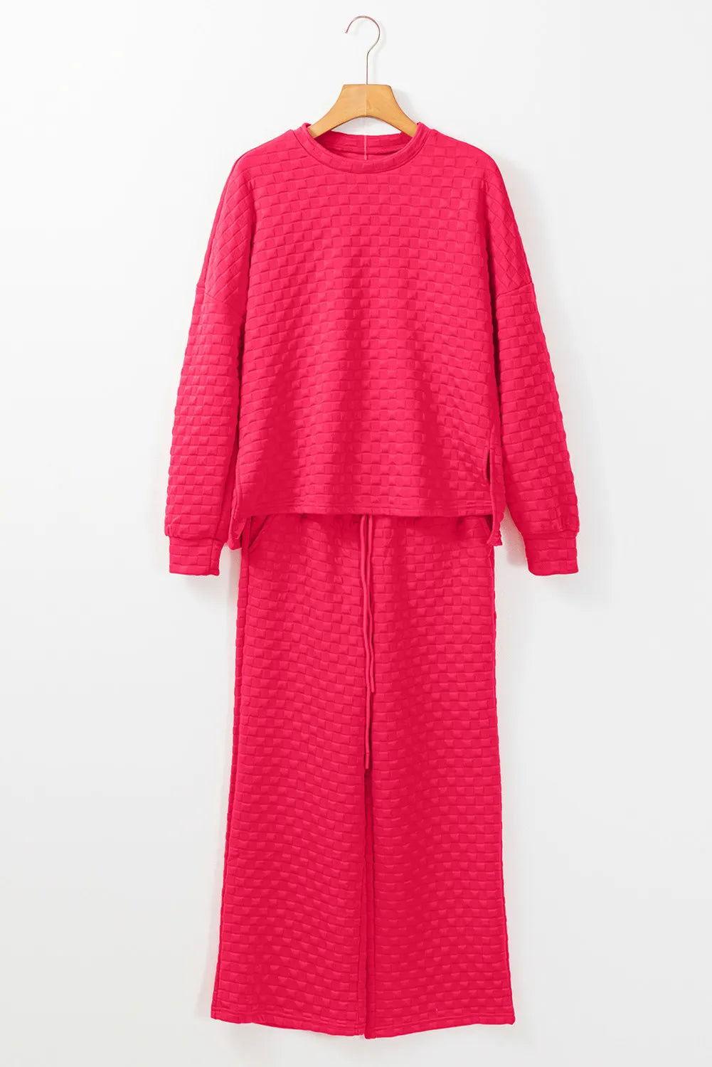 High-Low Round Neck Top and Pants Set - Clothes For Her Online Store