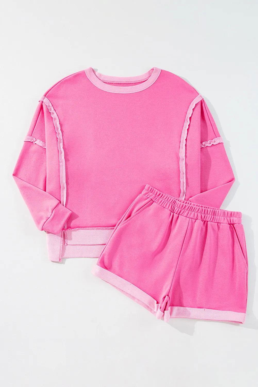 High-Low Round Neck Top and Shorts Set - Clothes For Her Online Store