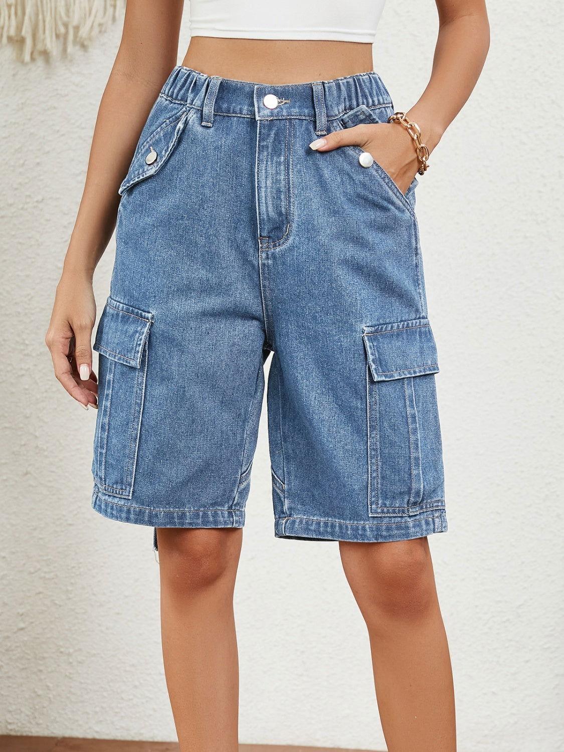 High Waist Denim Shorts with Pockets - Clothes For Her Online Store