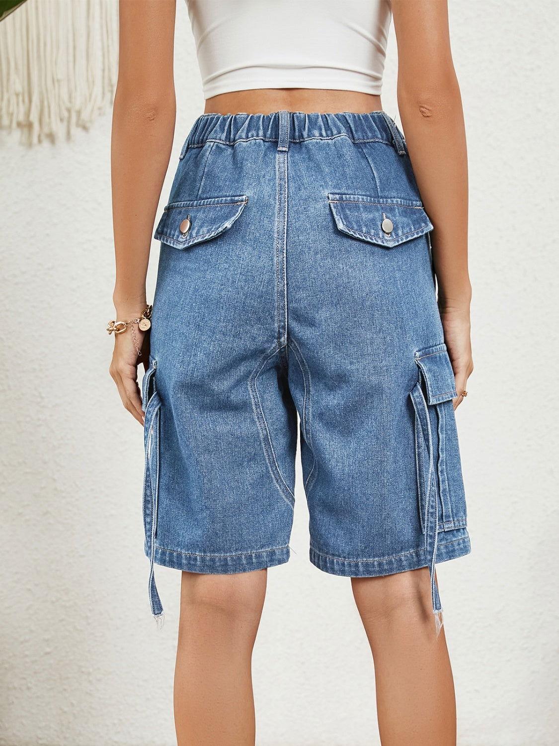 High Waist Denim Shorts with Pockets - Clothes For Her Online Store