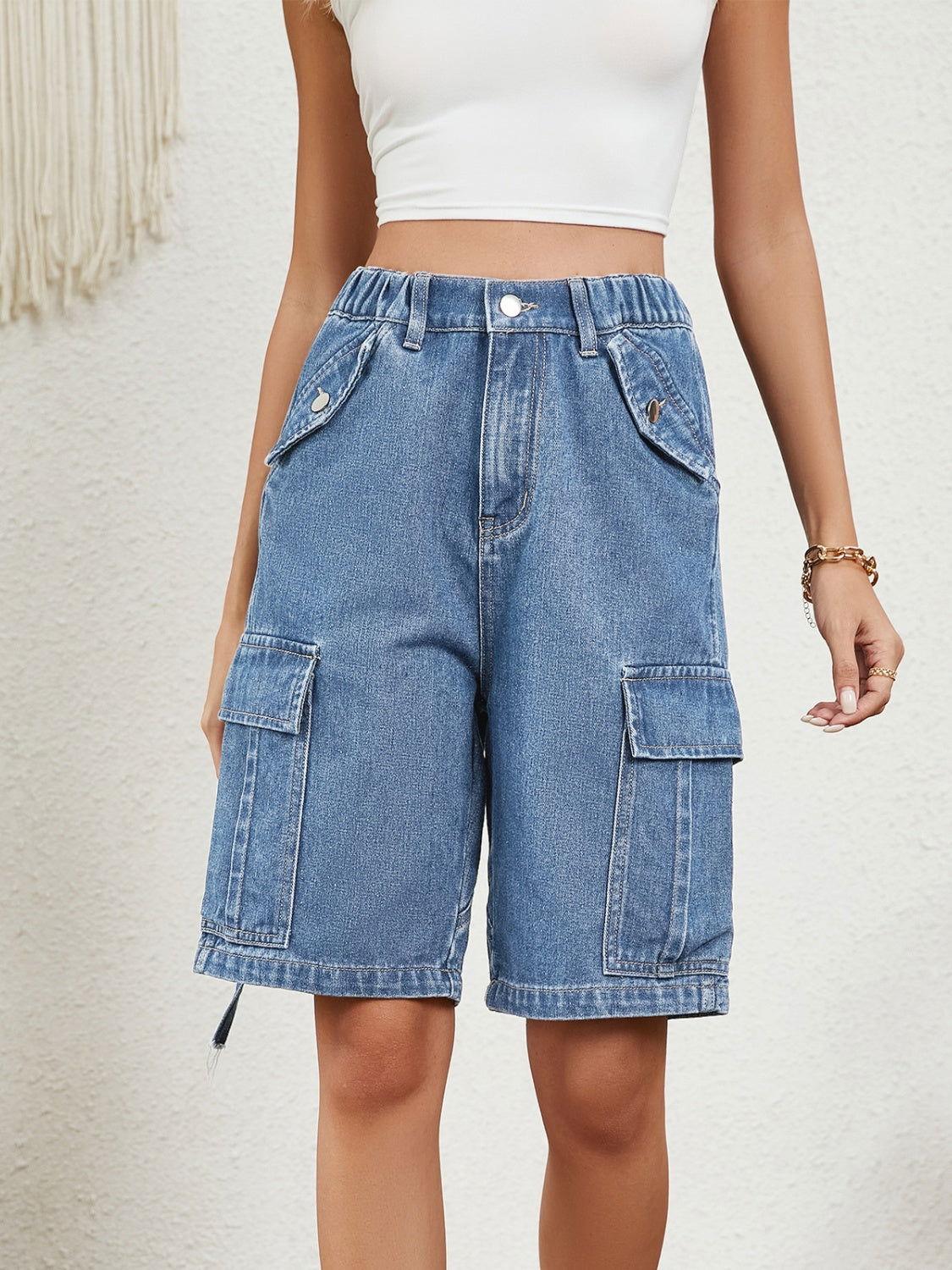 High Waist Denim Shorts with Pockets - Clothes For Her Online Store