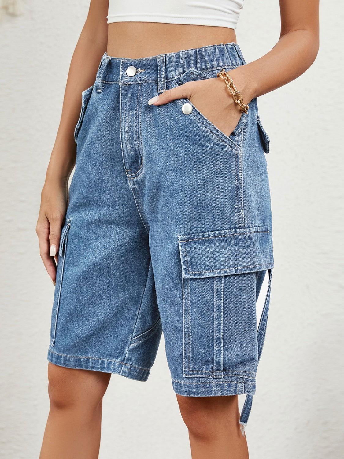 High Waist Denim Shorts with Pockets - Clothes For Her Online Store