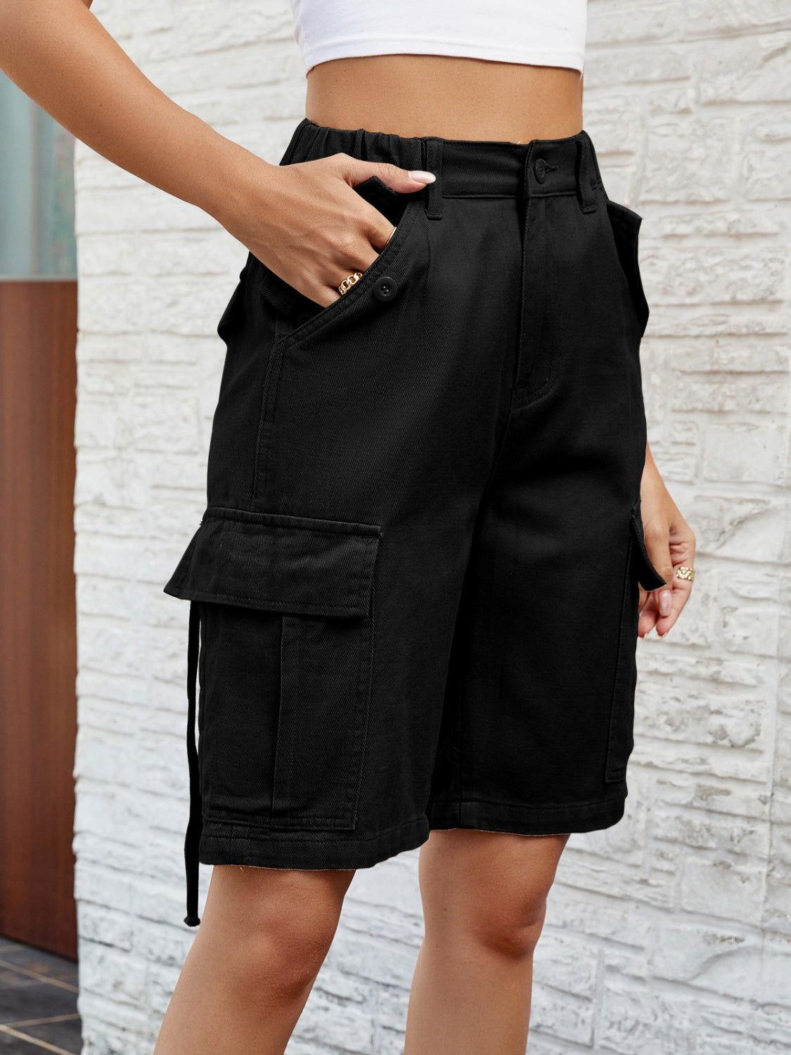 High Waist Denim Shorts with Pockets - Clothes For Her Online Store