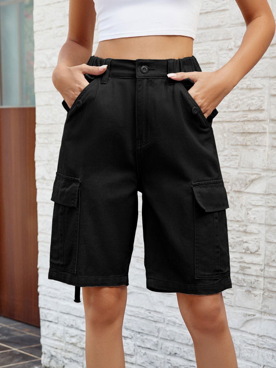High Waist Denim Shorts with Pockets - Clothes For Her Online Store