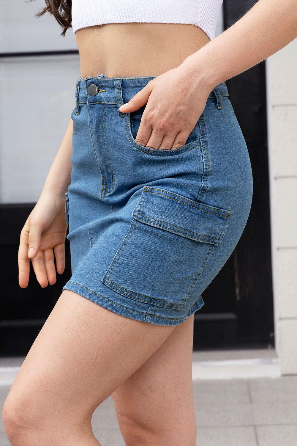 High Waist Pocketed Denim Skirt - Clothes For Her Online Store