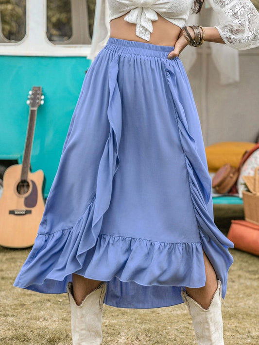 High Waist Ruffle Trim Skirt - Clothes For Her Online Store