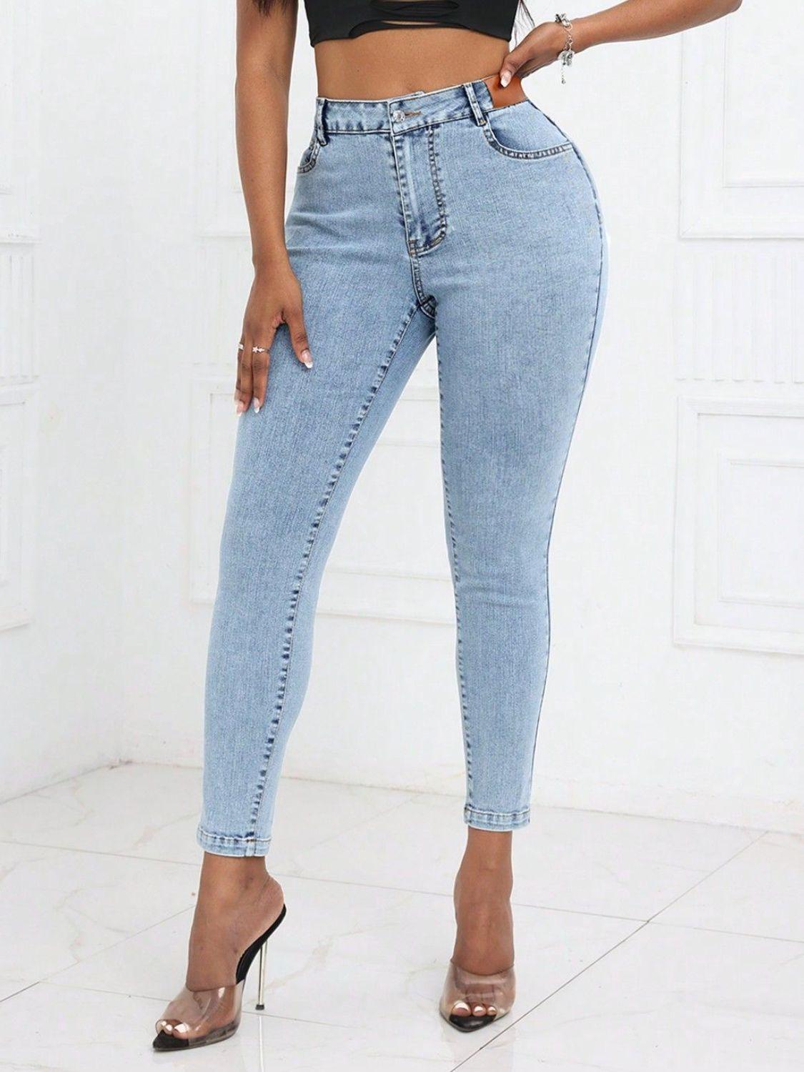 High Waist Skinny Jeans with Pockets - Clothes For Her Online Store