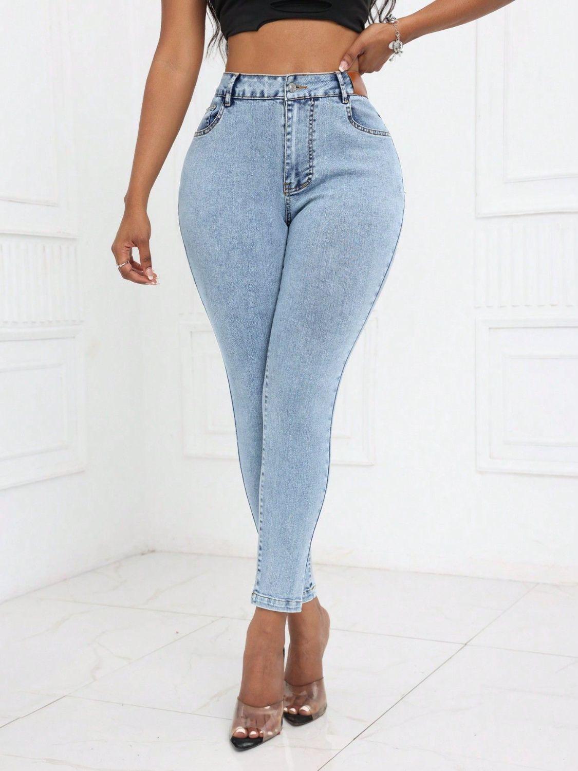 High Waist Skinny Jeans with Pockets - Clothes For Her Online Store