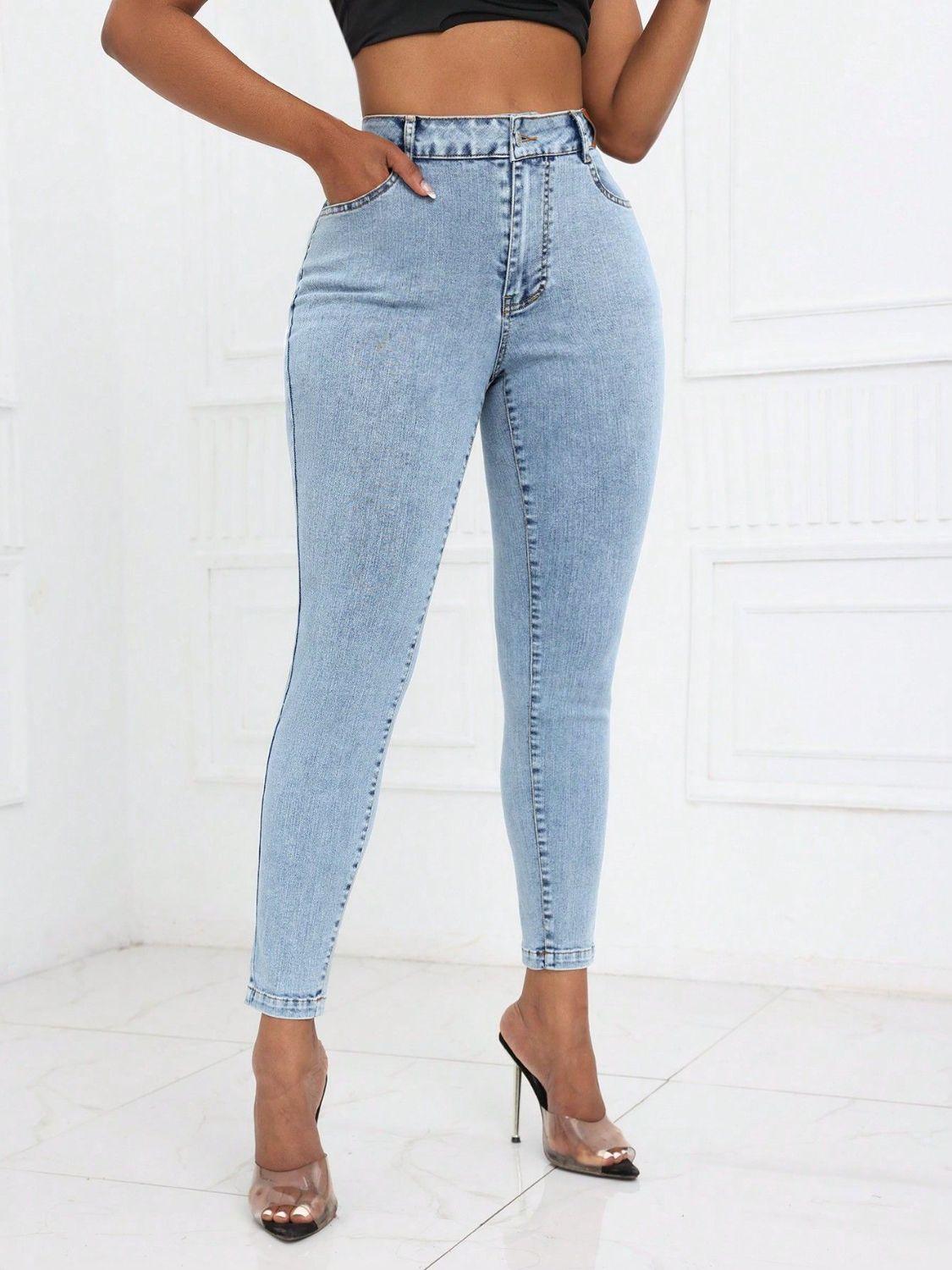 High Waist Skinny Jeans with Pockets - Clothes For Her Online Store