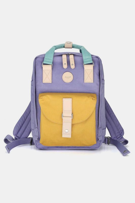 Himawari Contrast Waterproof Canvas Backpack Bag with Round Label - Clothes For Her Online Store