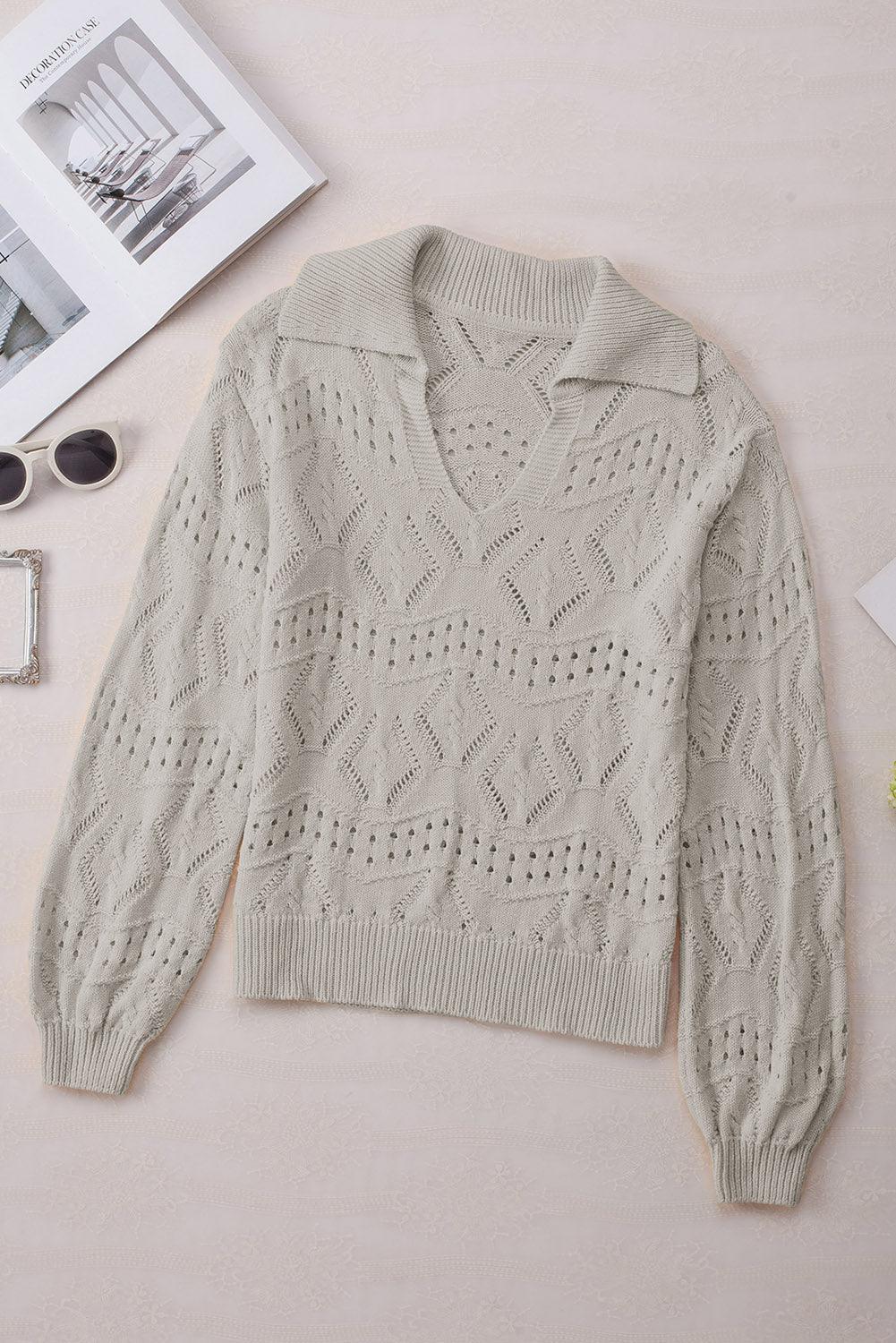 Hollow Out Johnny Collar Sweater - Clothes For Her Online Store