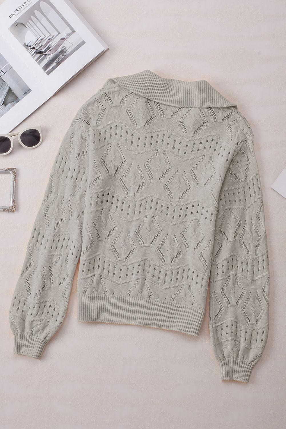 Hollow Out Johnny Collar Sweater - Clothes For Her Online Store