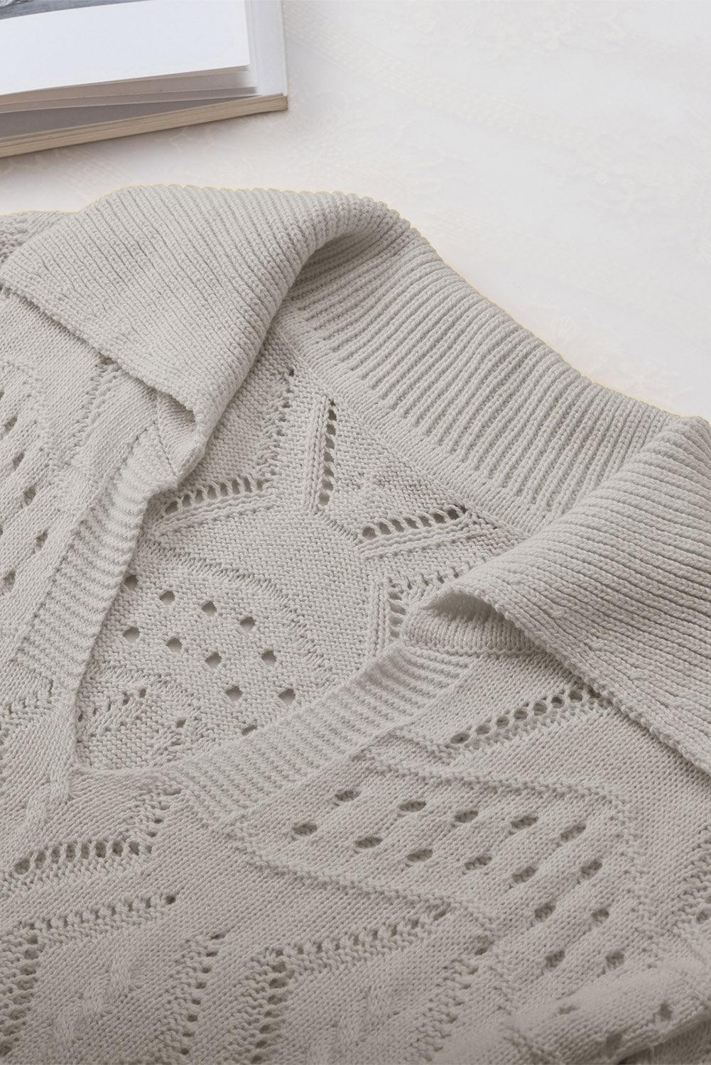 Hollow Out Johnny Collar Sweater - Clothes For Her Online Store