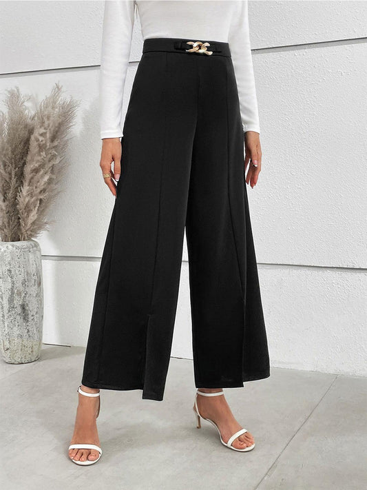 Honey Chain Detail Slit Straight Pants - Clothes For Her Online Store