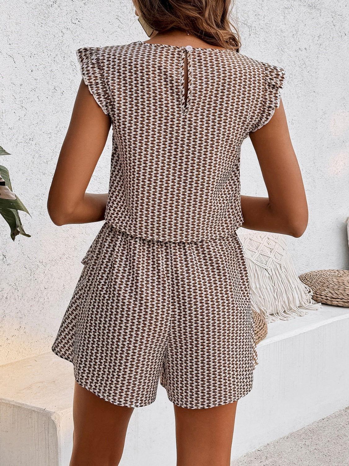 Honey Printed Round Neck Top and Layered Shorts Set - Clothes For Her Online Store